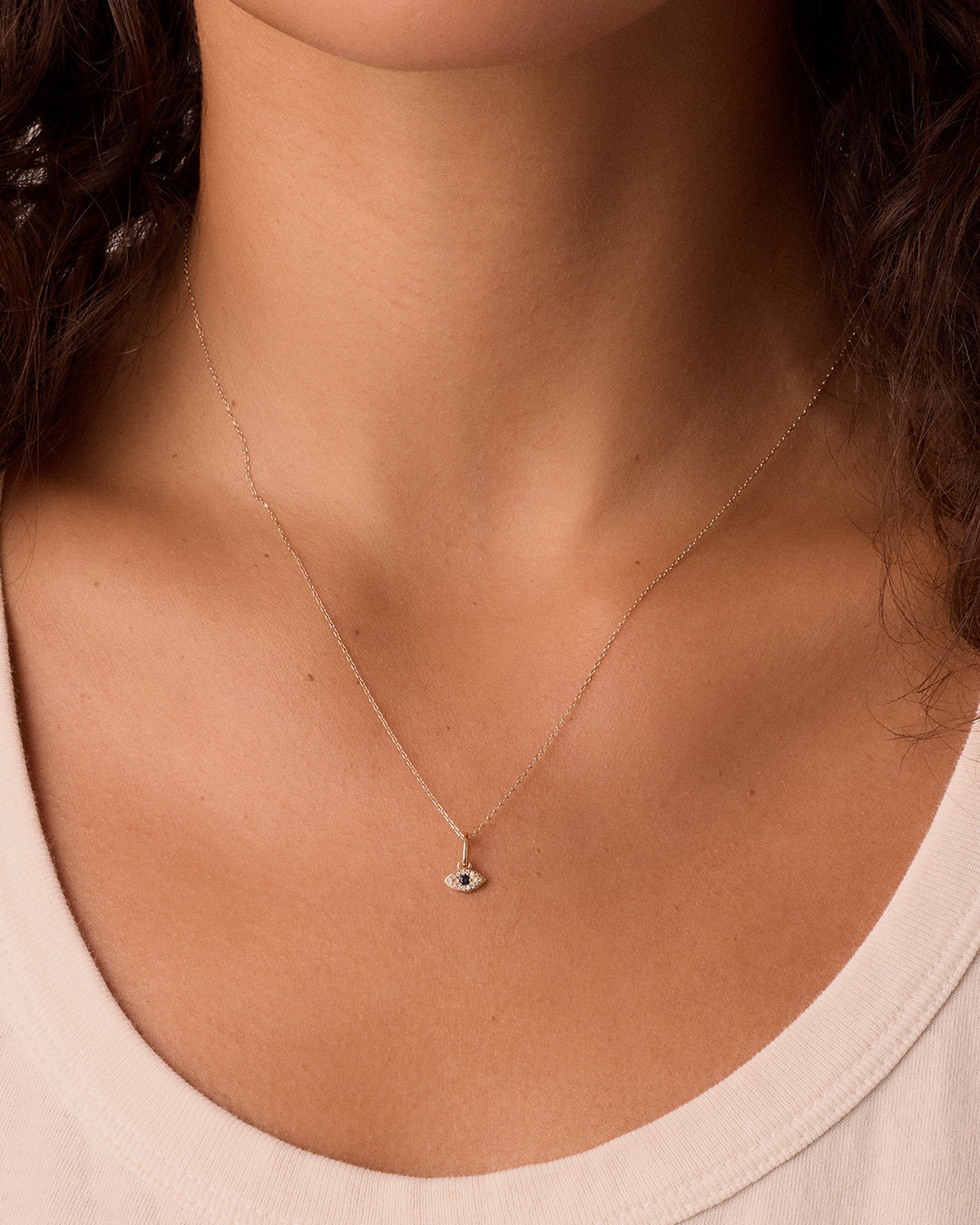 Diamond and Blue Sapphire Evil Eye Charm || option::14K Solid Gold