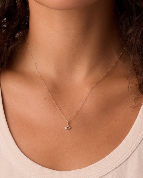 Diamond and Blue Sapphire Evil Eye Charm || option::14K Solid Gold