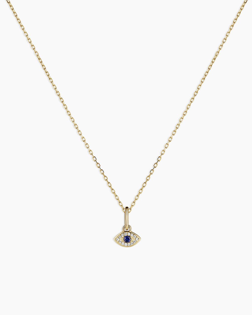 Diamond and Blue Sapphire Evil Eye Charm Necklace || option::14K Solid Gold