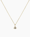 Diamond and Blue Sapphire Evil Eye Charm Necklace || option::14K Solid Gold