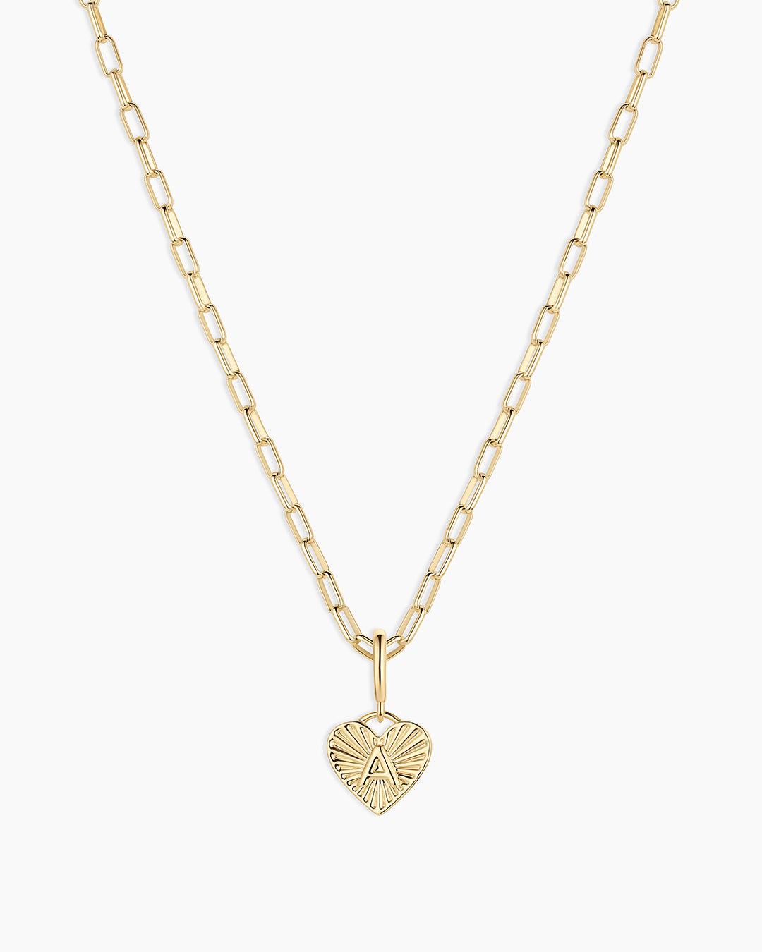 Vintage Heart Alphabet Charm Necklace - A || option::18K Gold Plated, A