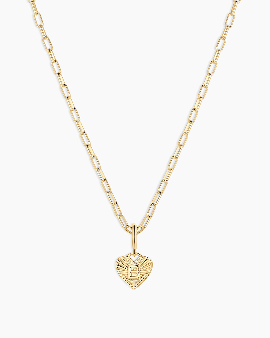 Vintage Heart Alphabet Charm Necklace - B || option::18K Gold Plated, B