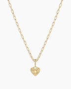 Vintage Heart Alphabet Charm Necklace - C || option::18K Gold Plated, C