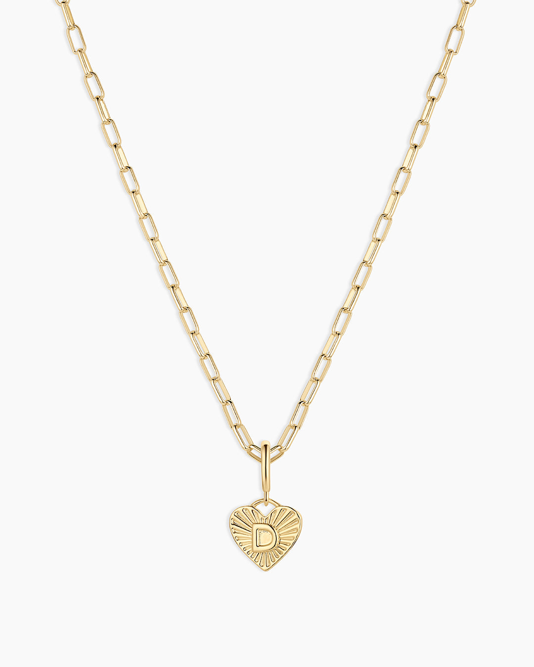 Vintage Heart Alphabet Charm Necklace -  D || option::18K Gold Plated, D
