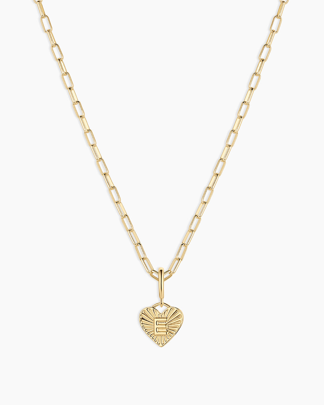 Vintage Heart Alphabet Charm Necklace -  E || option::18K Gold Plated, E