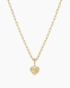 Vintage Heart Alphabet Charm Necklace -  F || option::18K Gold Plated, F