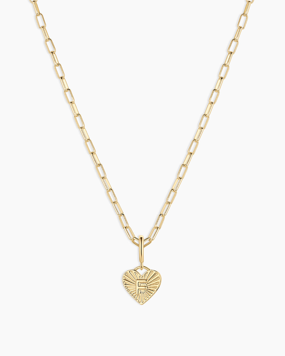 Vintage Heart Alphabet Charm Necklace -  F || option::18K Gold Plated, F