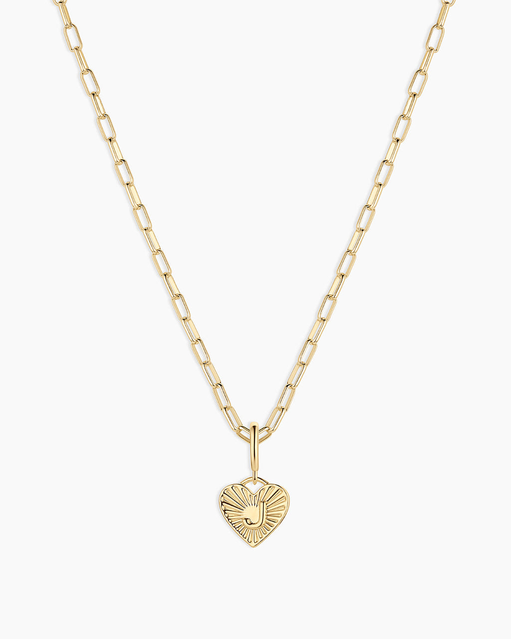 Vintage Heart Alphabet Charm Necklace -  J || option::18K Gold Plated, J