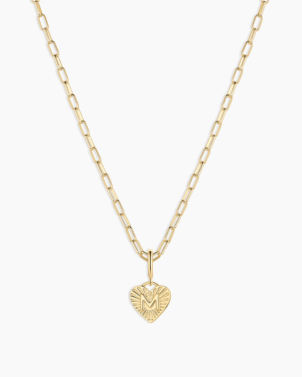 Vintage Heart Alphabet Charm Necklace -  M || option::18K Gold Plated, M