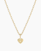 Vintage Heart Alphabet Charm Necklace -  O || option::18K Gold Plated, O