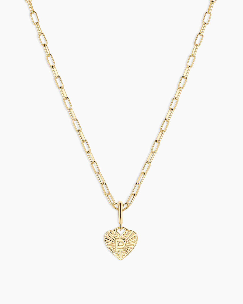 Vintage Heart Alphabet Charm Necklace -  P || option::18K Gold Plated, P