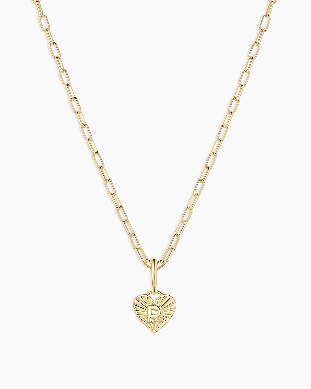 Vintage Heart Alphabet Charm Necklace -  P || option::18K Gold Plated, P