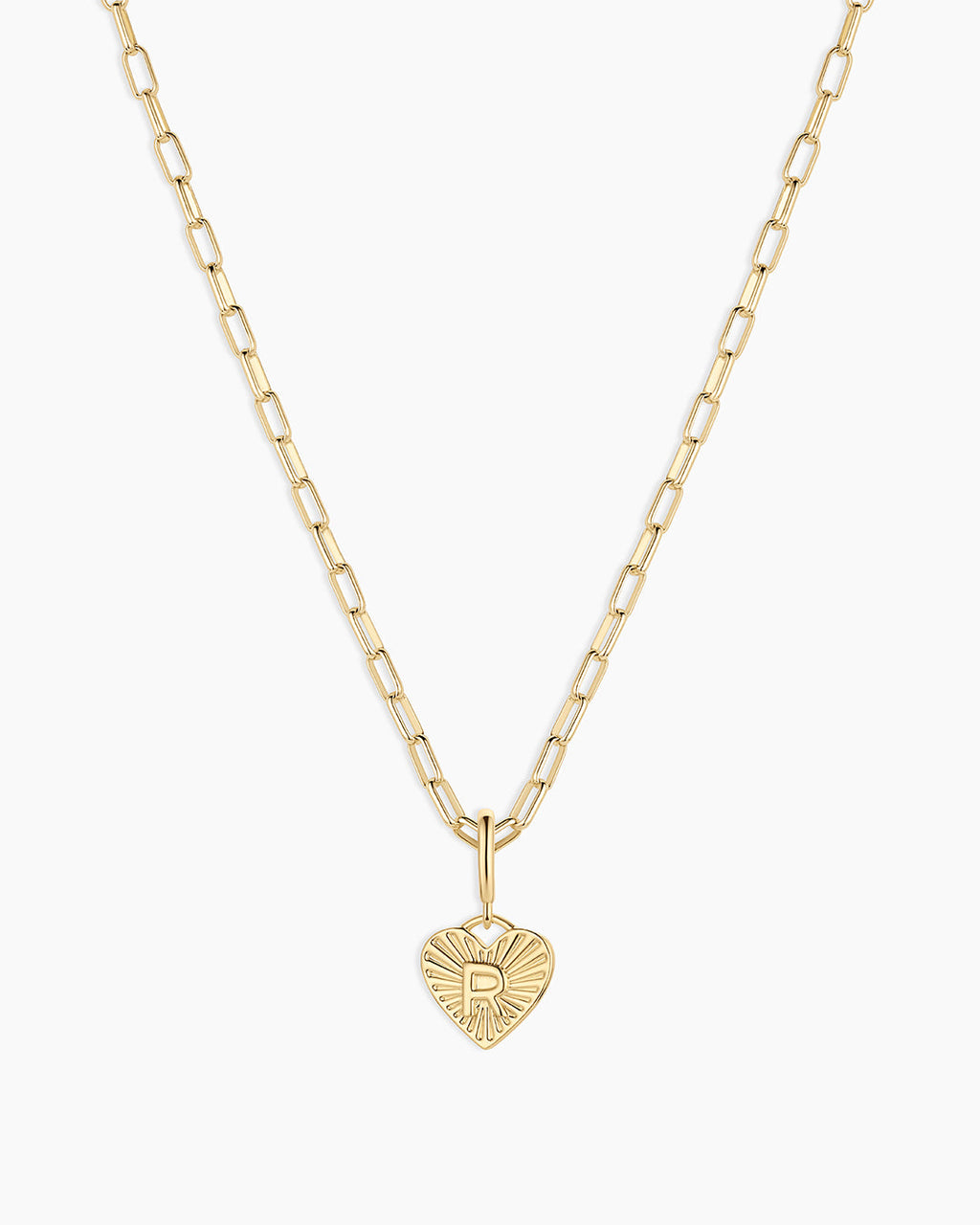 Vintage Heart Alphabet Charm Necklace -  R || option::18K Gold Plated, R
