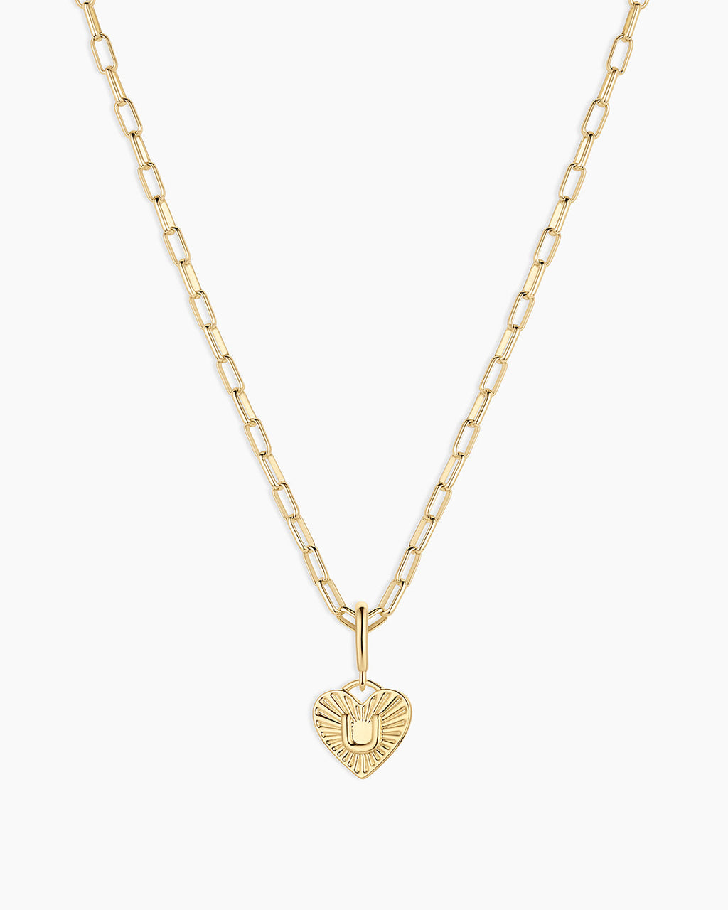 Vintage Heart Alphabet Charm Necklace -  U || option::18K Gold Plated, U