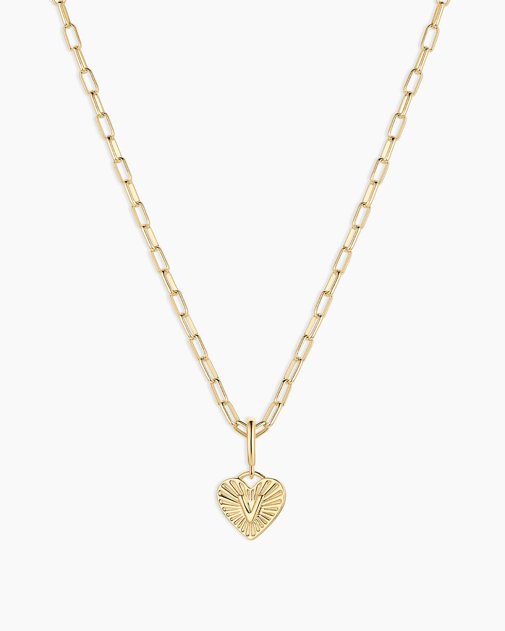 Vintage Heart Alphabet Charm Necklace -  V || option::18K Gold Plated, V