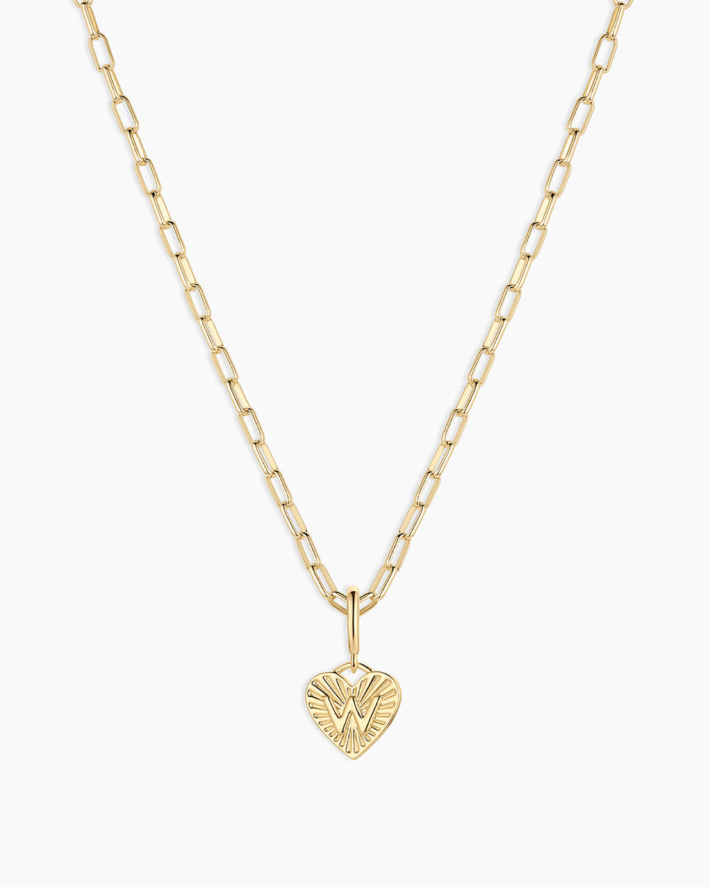 Vintage Heart Alphabet Charm Necklace -  W || option::18K Gold Plated, W