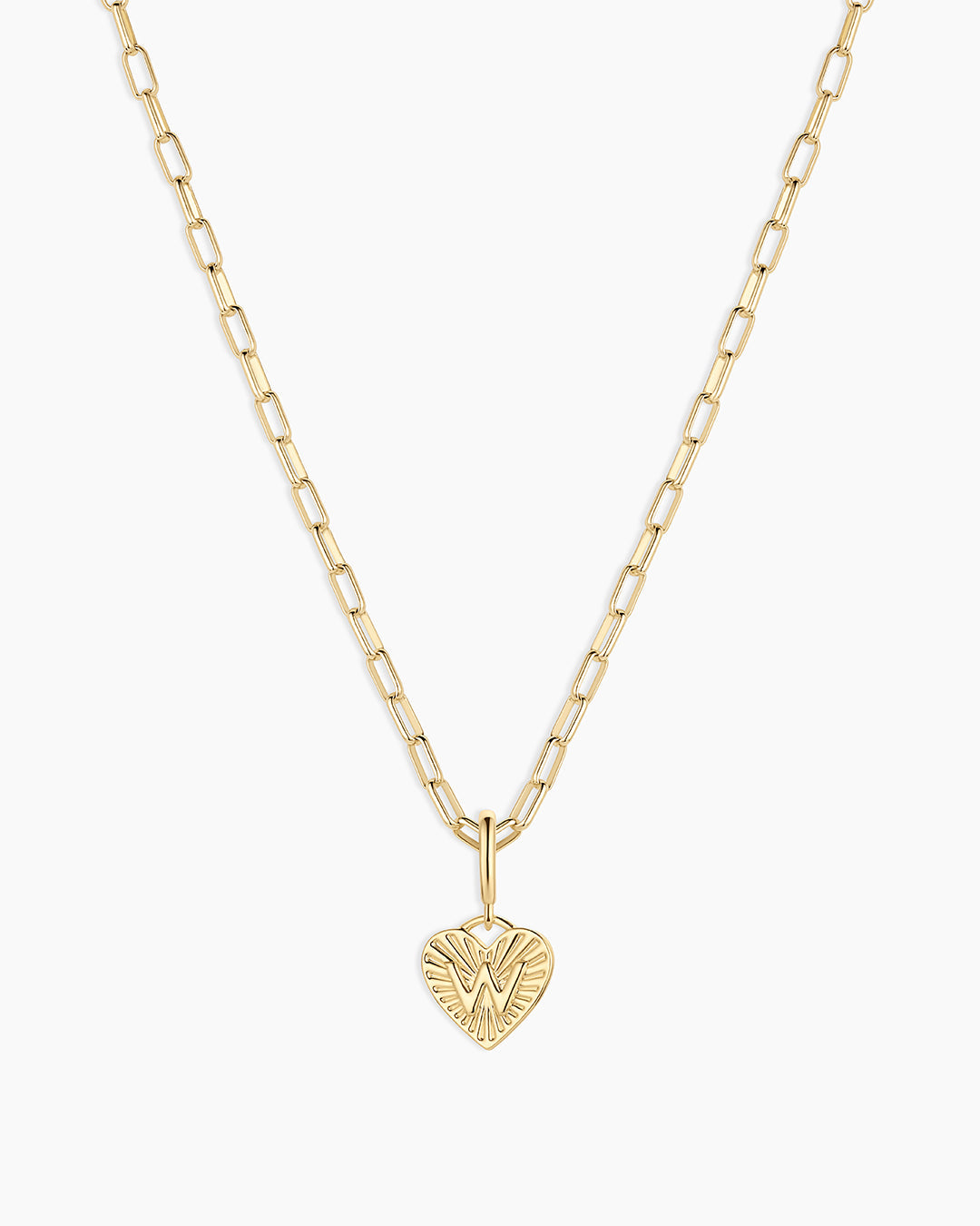 Vintage Heart Alphabet Charm Necklace -  W || option::18K Gold Plated, W