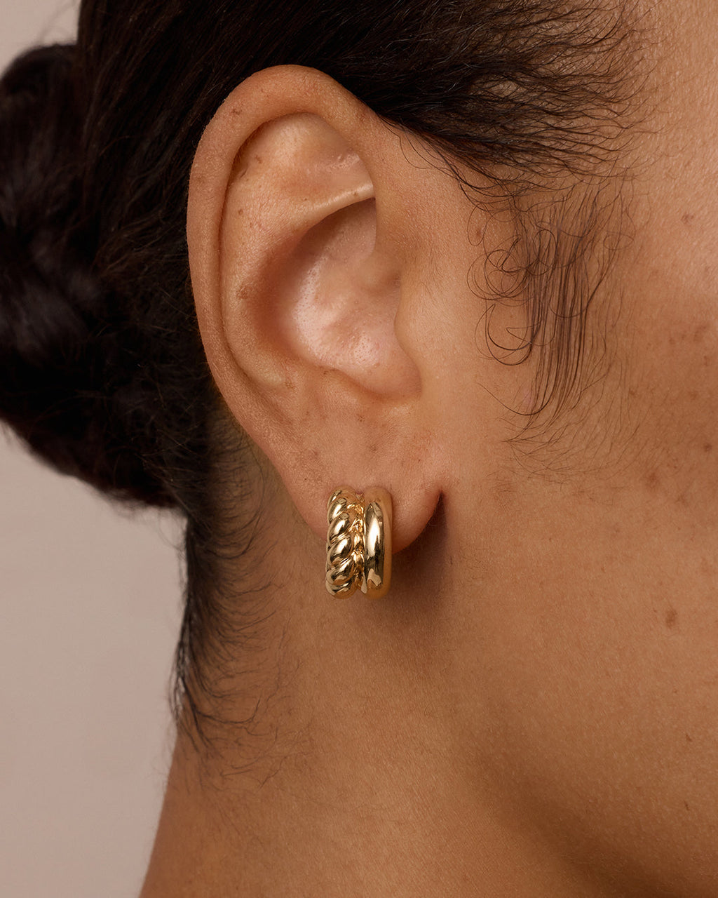 Crew Stacked Huggies || option::18K Gold Plated