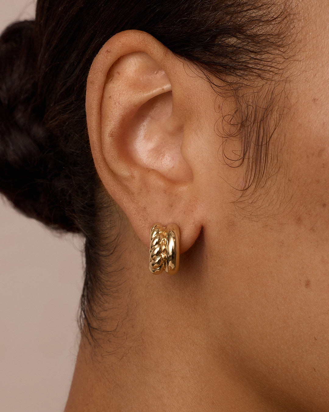 Crew Stacked Huggies || option::18K Gold Plated
