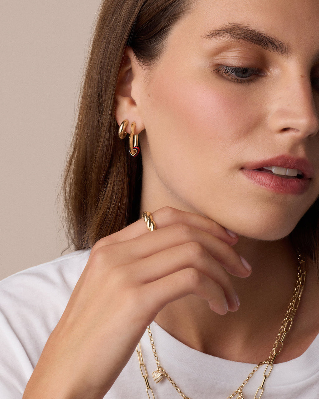 Campbell Heart Bead Hoops || option::18K Gold Plated, Blue