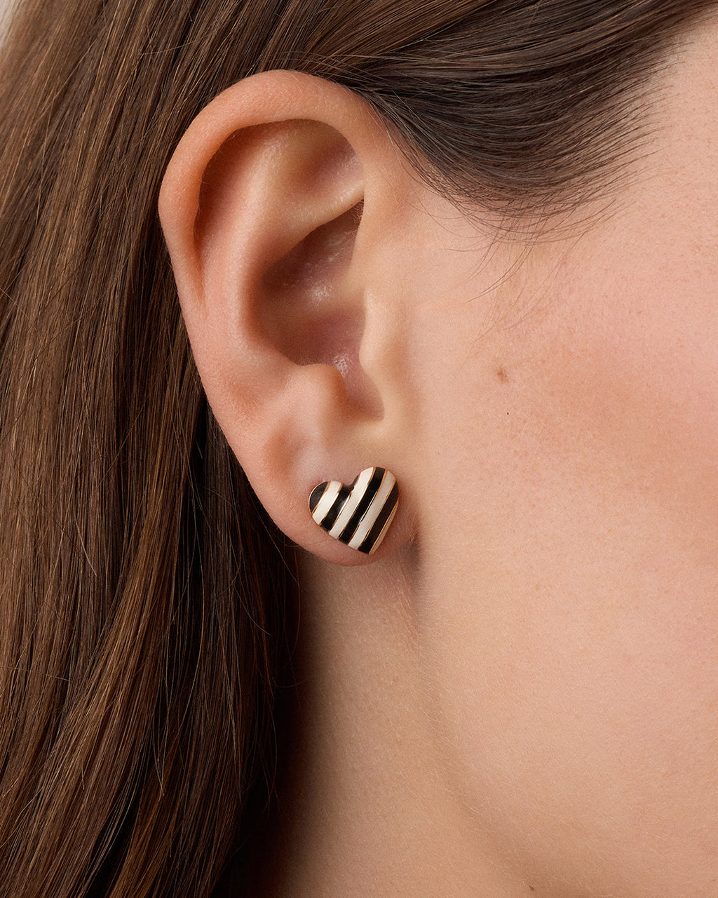 Campbell Enamel Heart Studs || option::18K Gold Plated, Black