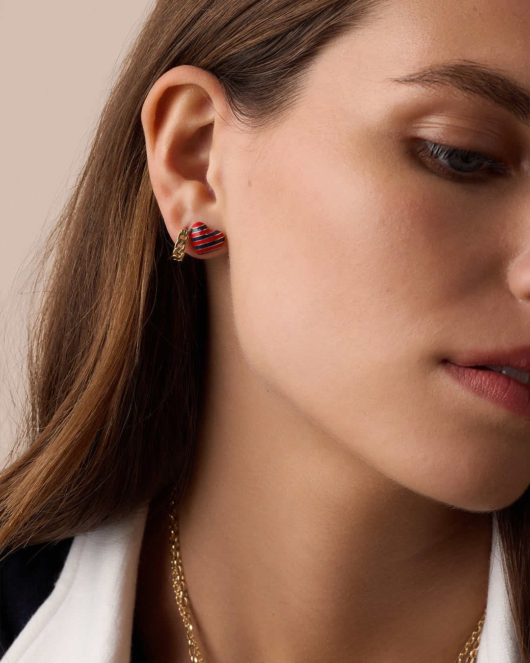 Campbell Enamel Heart Studs || option::18K Gold Plated, Blue