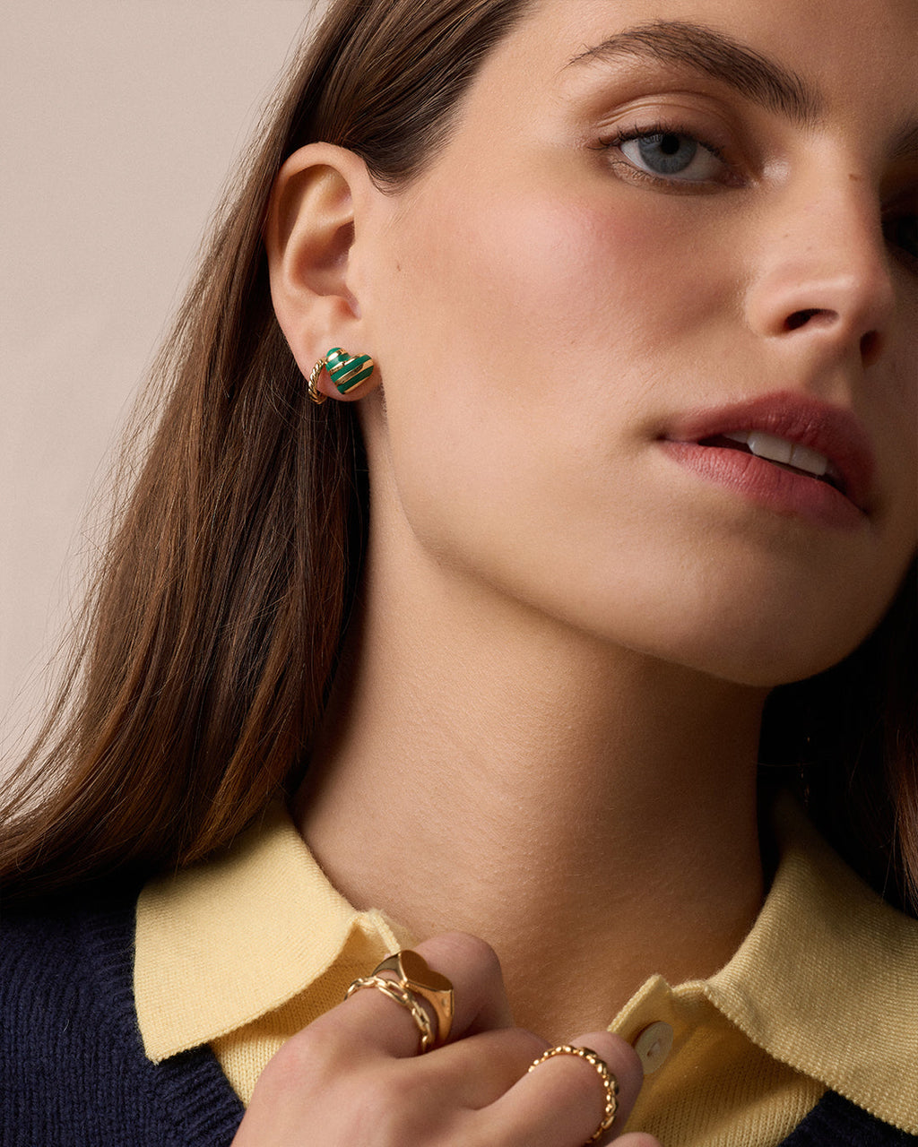 Campbell Enamel Heart Studs || option::18K Gold Plated, Green