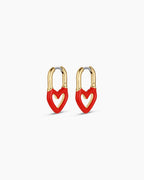 Open Heart Enamel Padlock Huggies || option::18K Gold Plated
