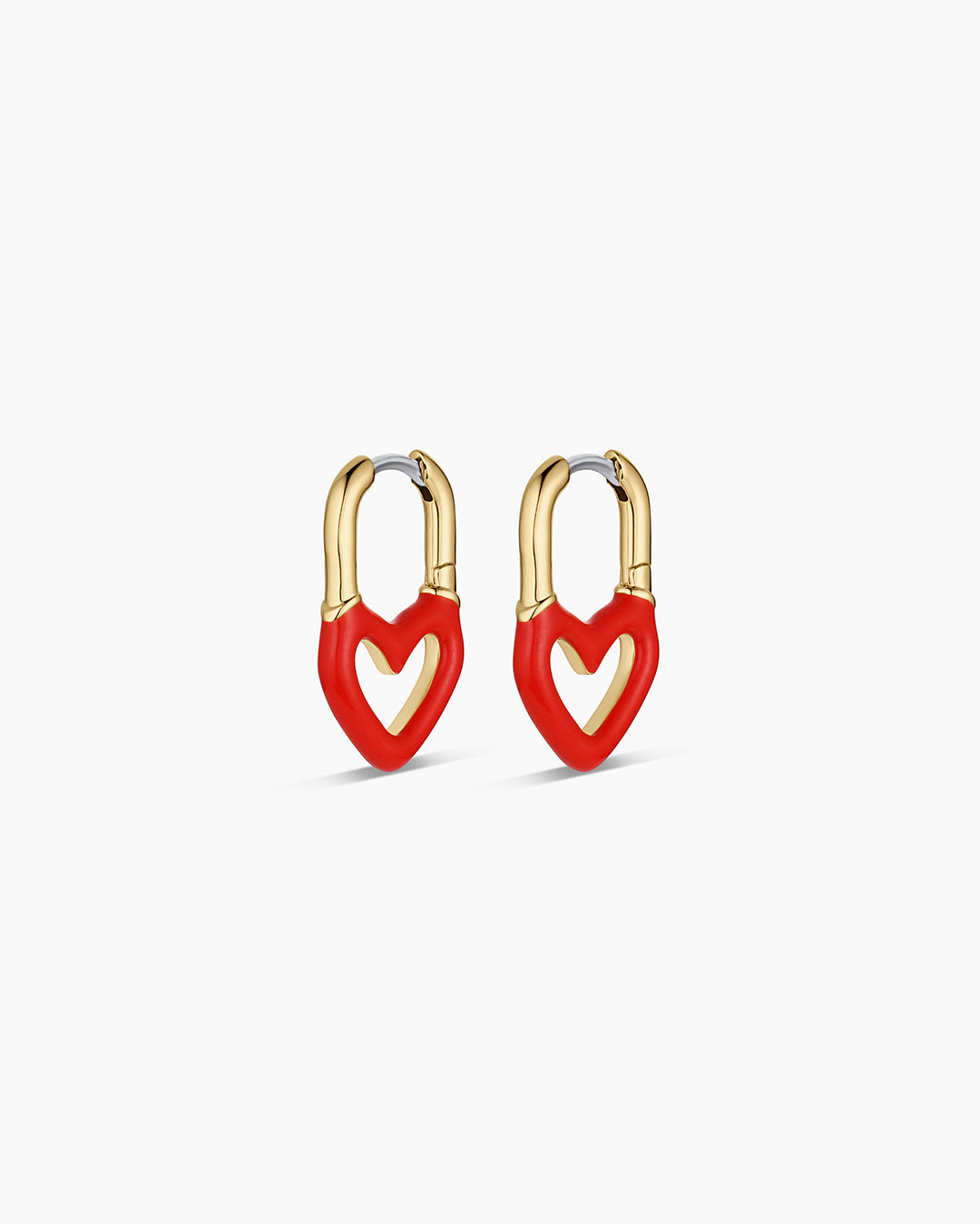 Open Heart Enamel Padlock Huggies || option::18K Gold Plated