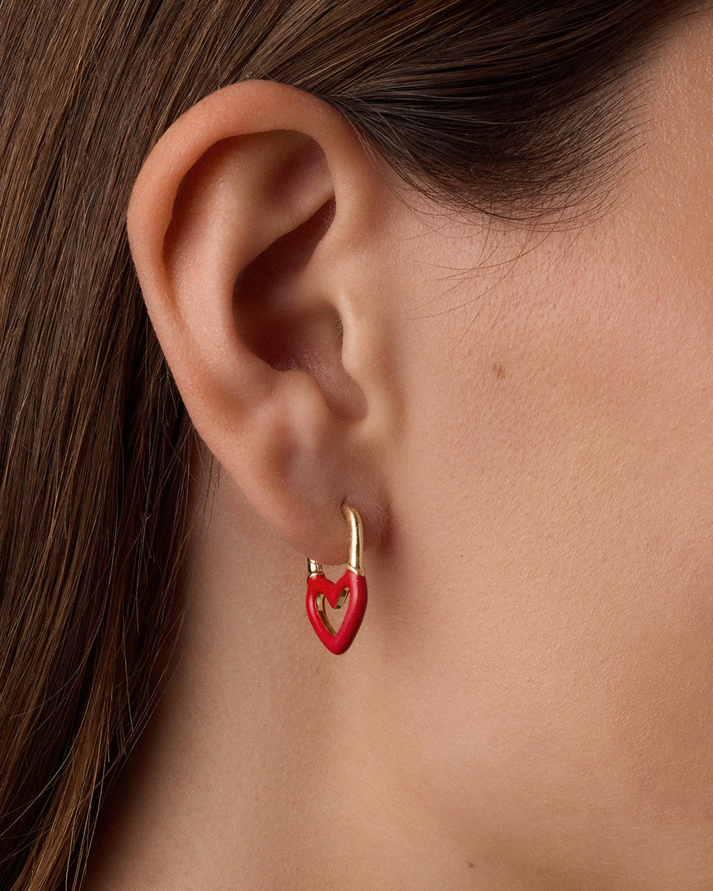 Open Heart Enamel Padlock Huggies || option::18K Gold Plated