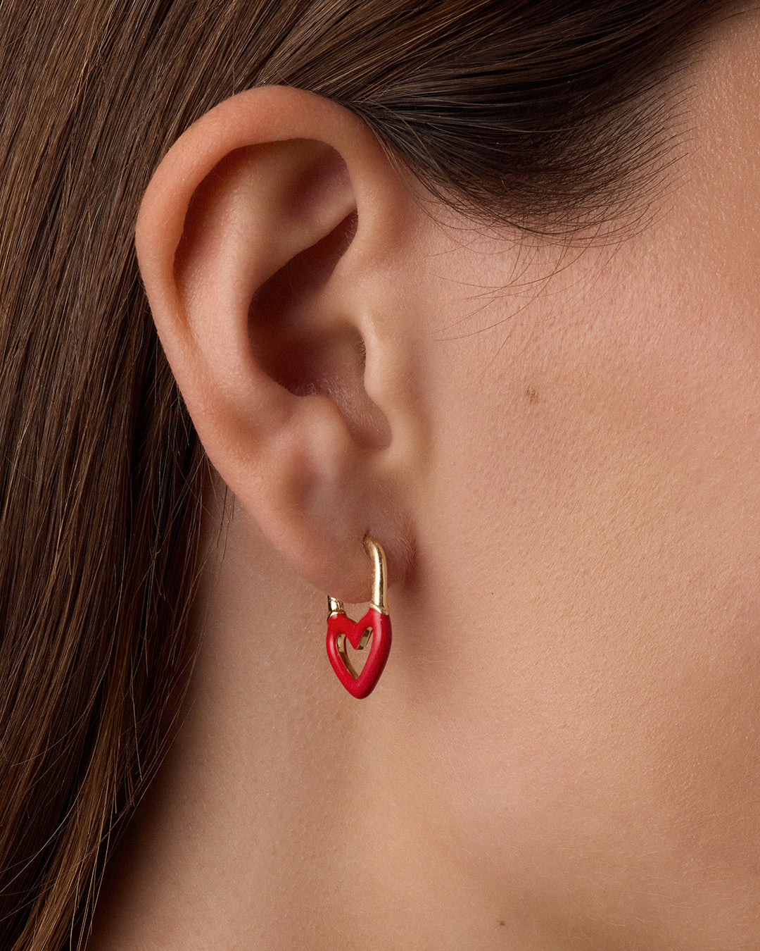 Open Heart Enamel Padlock Huggies || option::18K Gold Plated
