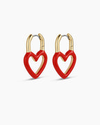 Open Heart Enamel Padlock Hoops || option::18K Gold Plated