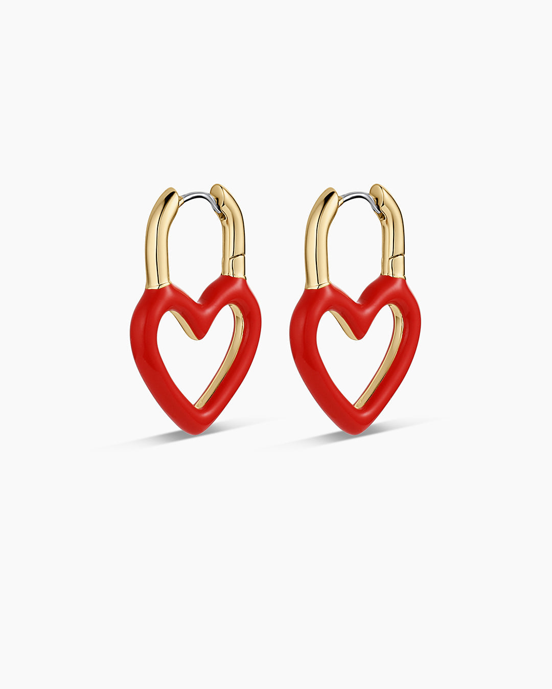 Open Heart Enamel Padlock Hoops || option::18K Gold Plated
