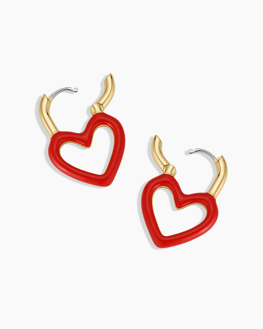 Open Heart Enamel Padlock Hoops || option::18K Gold Plated