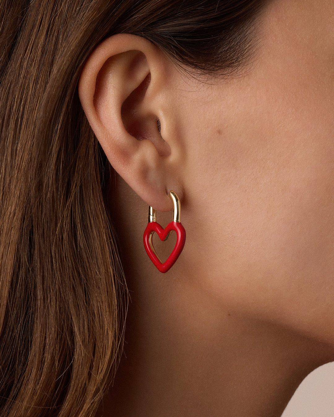 Open Heart Enamel Padlock Hoops || option::18K Gold Plated