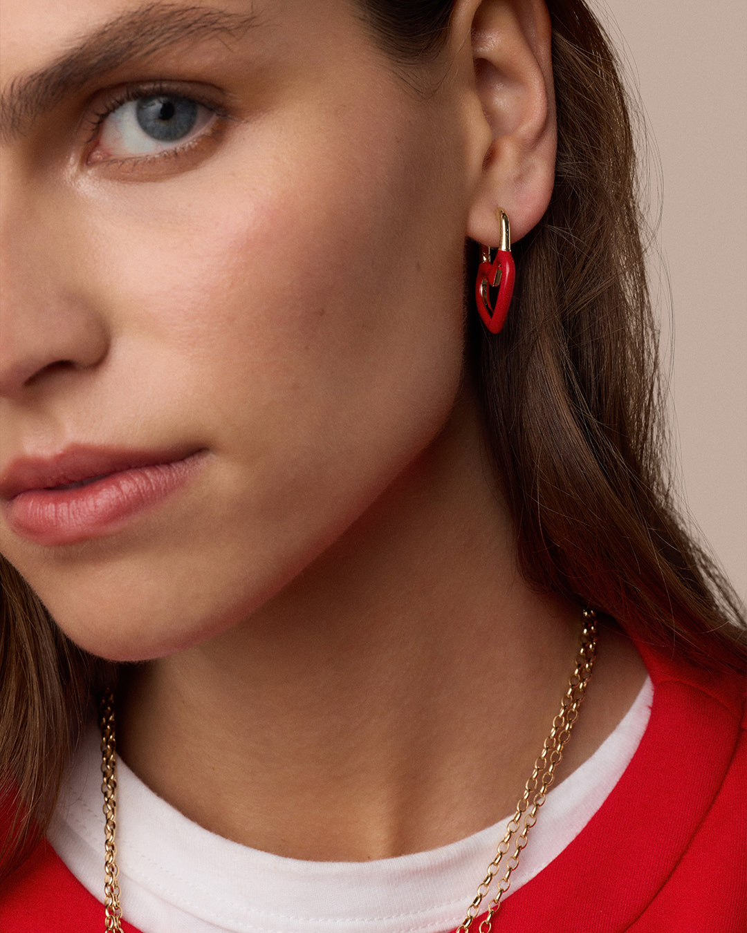 Open Heart Enamel Padlock Hoops || option::18K Gold Plated