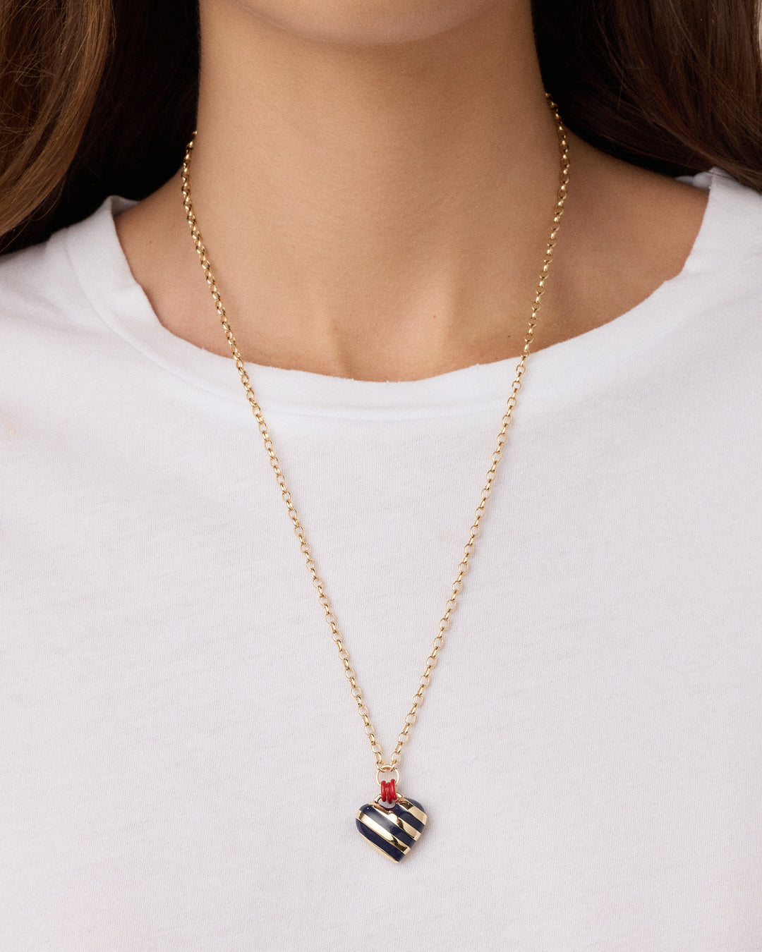 Campbell Enamel Heart Pendant Necklace || option::18K Gold Plated, Blue
