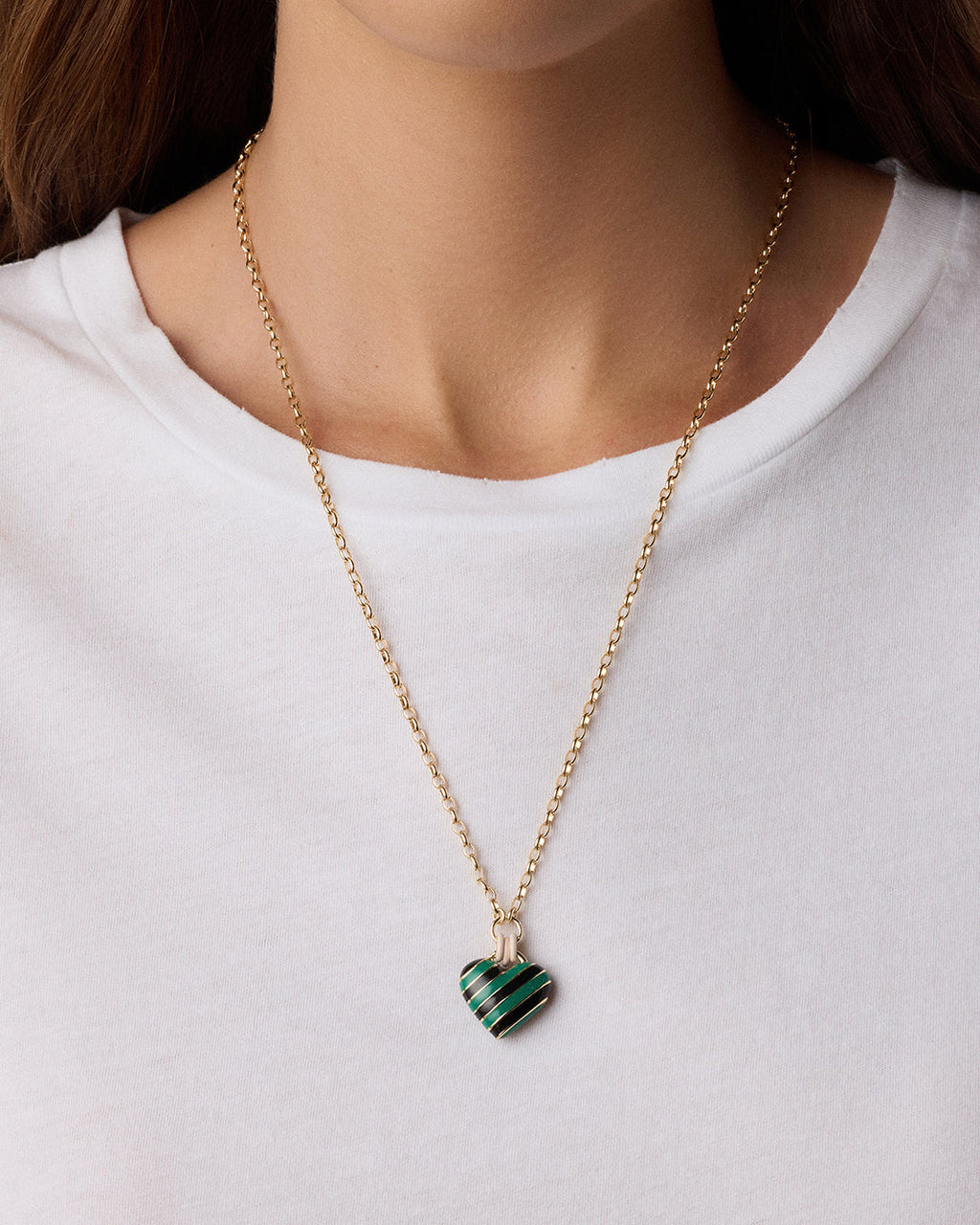 Campbell Enamel Heart Pendant Necklace || option::18K Gold Plated, Green
