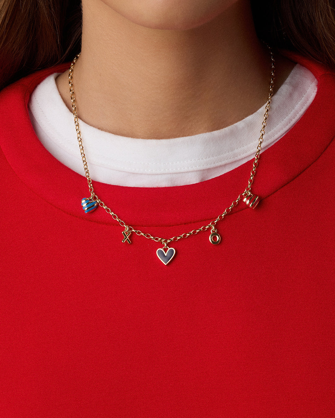 Campbell Heart Charm Necklace || option::18K Gold Plated, Blue