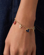 Campbell Heart Charm Bracelet || option::18K Gold Plated, Blue