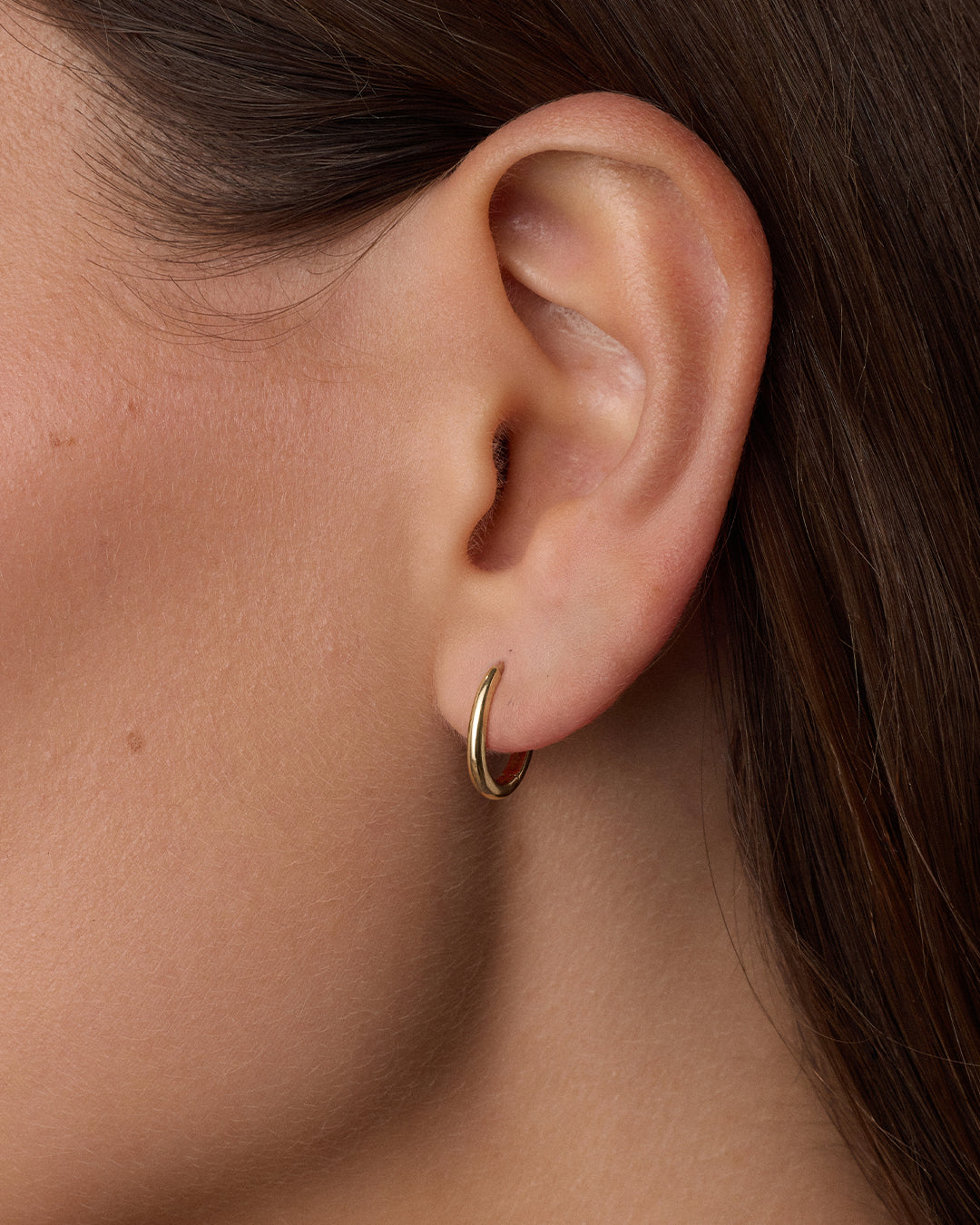 14K Gold Everyday Oval Single Huggie || option::14K Solid Gold, 12mm