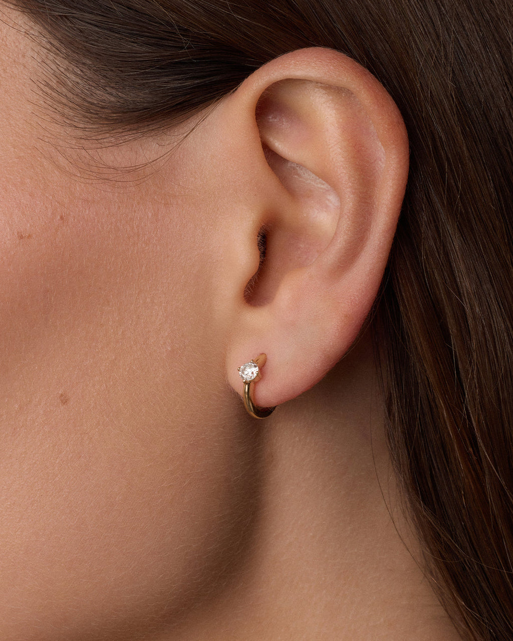 Lab Grown Diamond Solitaire Huggies || option::14K Solid Gold