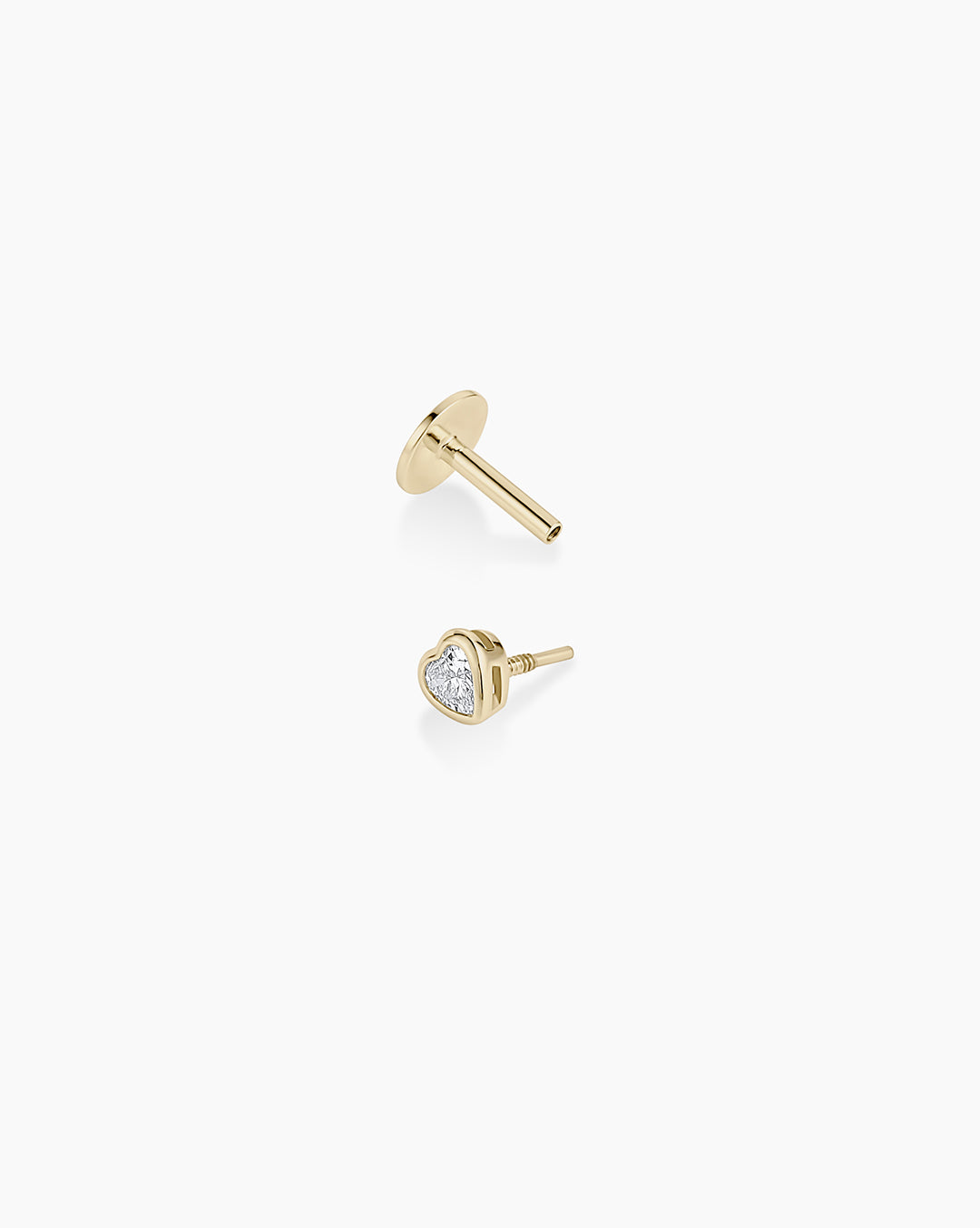 Lab Grown Diamond Heart Single Flat Back Stud || option::14K Solid Gold