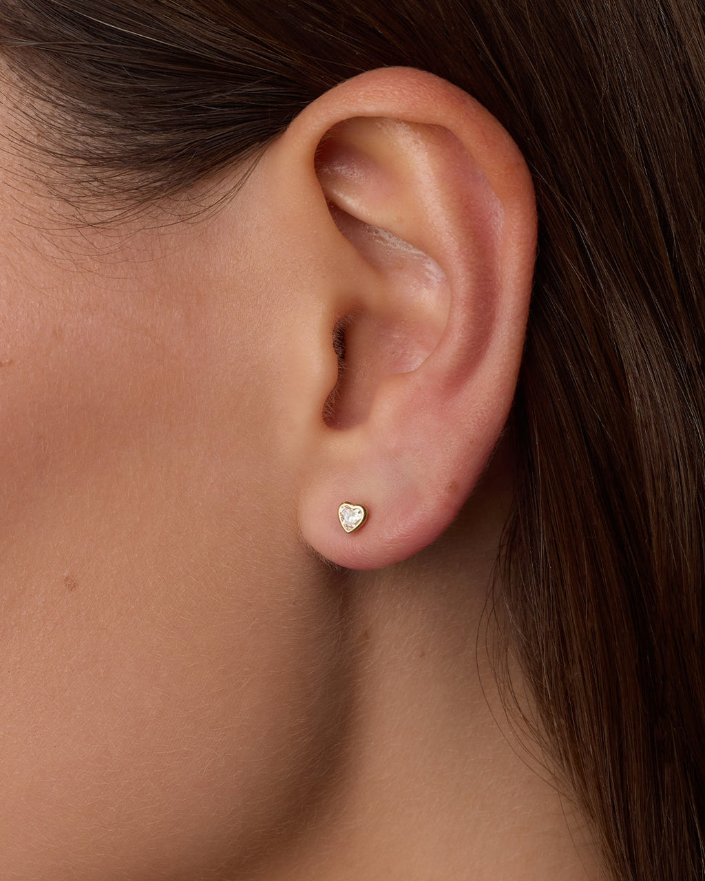 Lab Grown Diamond Heart Single Flat Back Stud || option::14K Solid Gold