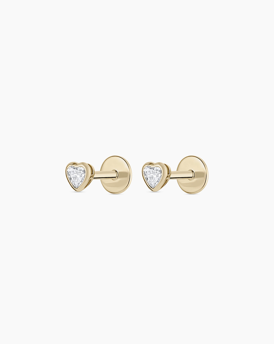 Lab Grown Diamond Heart Flat Back Studs || option::14K Solid Gold