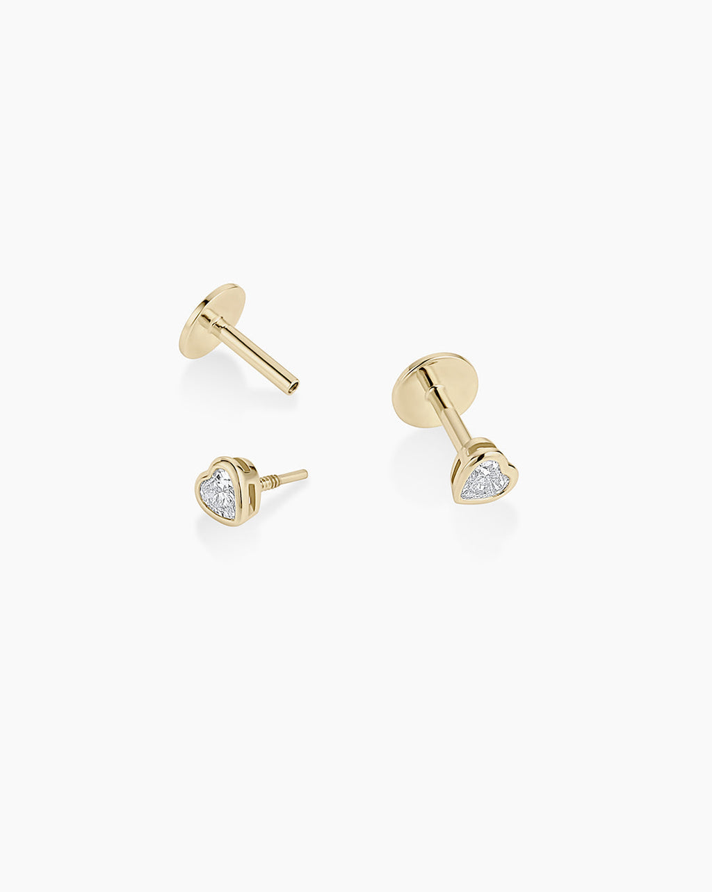 Lab Grown Diamond Heart Flat Back Studs || option::14K Solid Gold