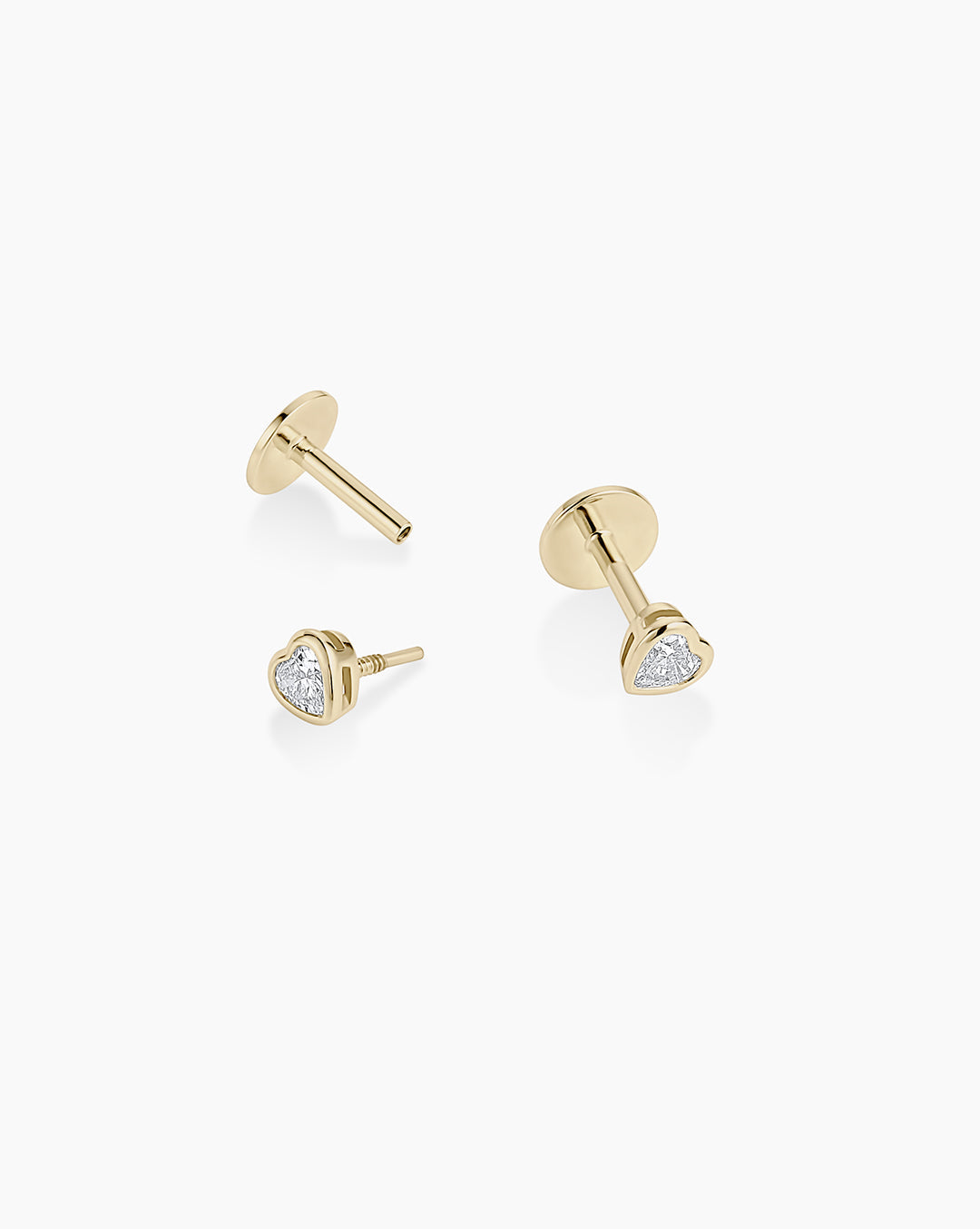 Lab Grown Diamond Heart Flat Back Studs || option::14K Solid Gold