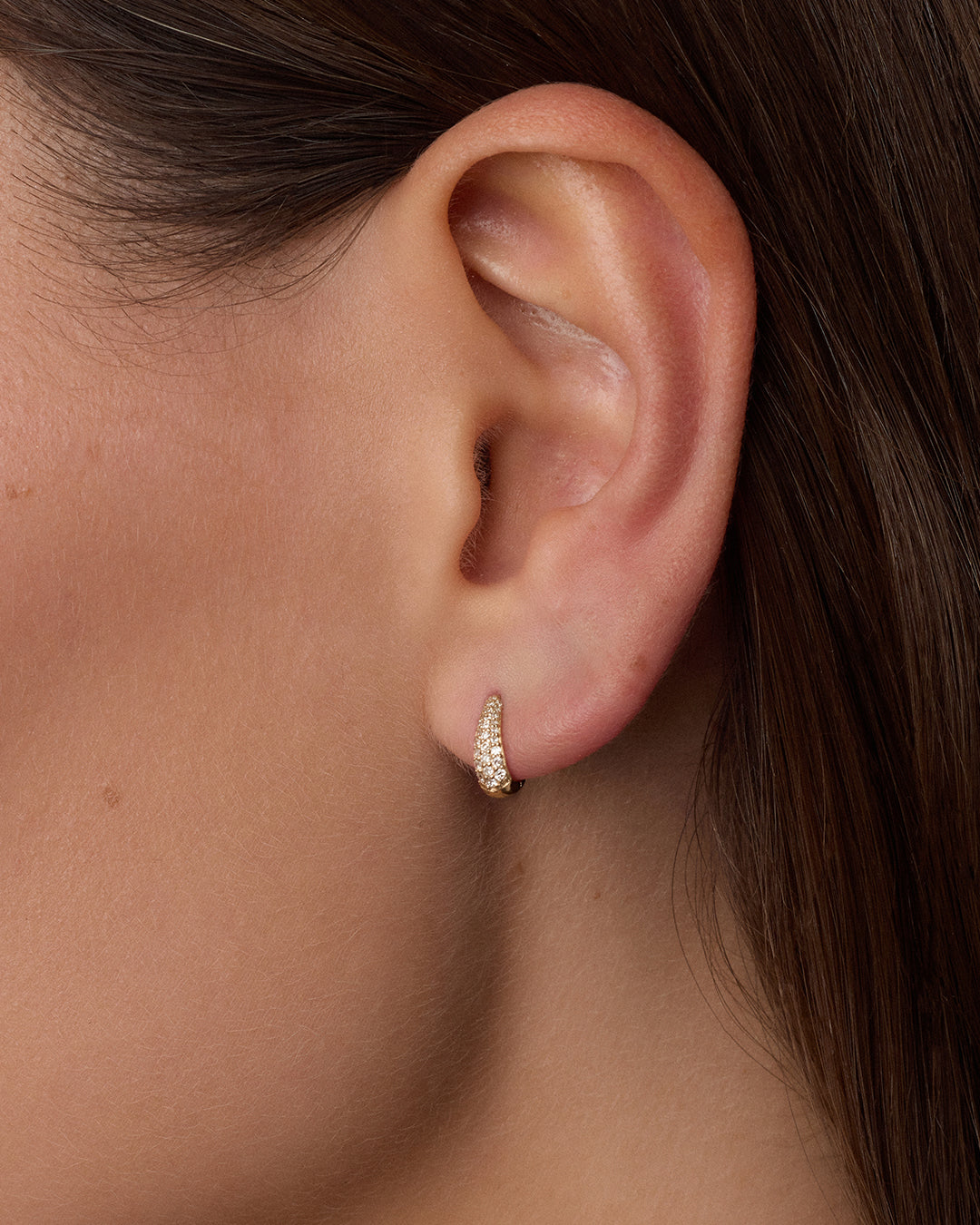 Diamond Banks Single Huggie || option::14K Solid Gold, 8mm