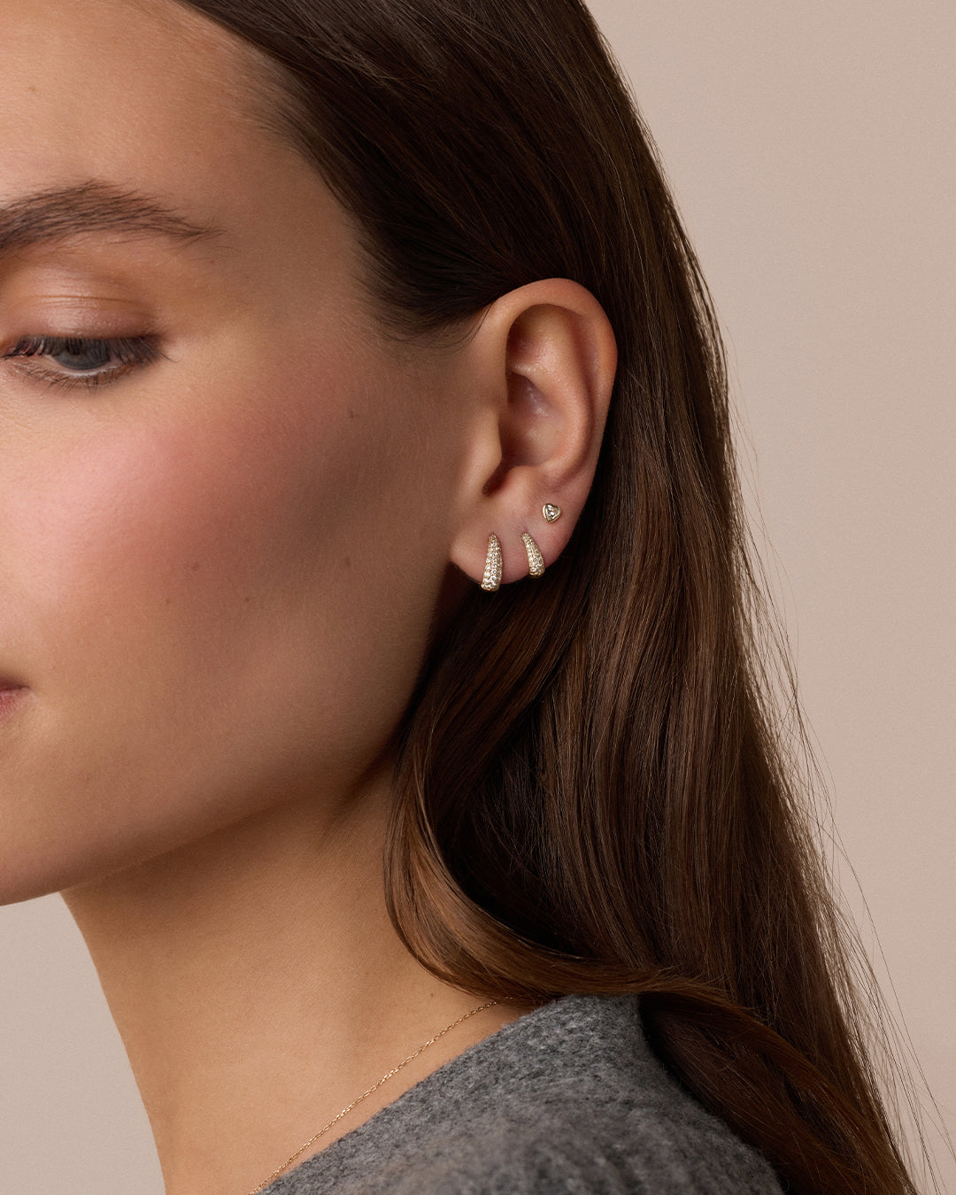 Diamond Banks Huggies || option::14K Solid Gold, 11mm
