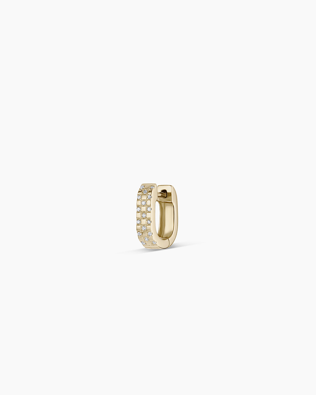 Diamond Checkered Mini Single Huggie || option::14K Solid Gold